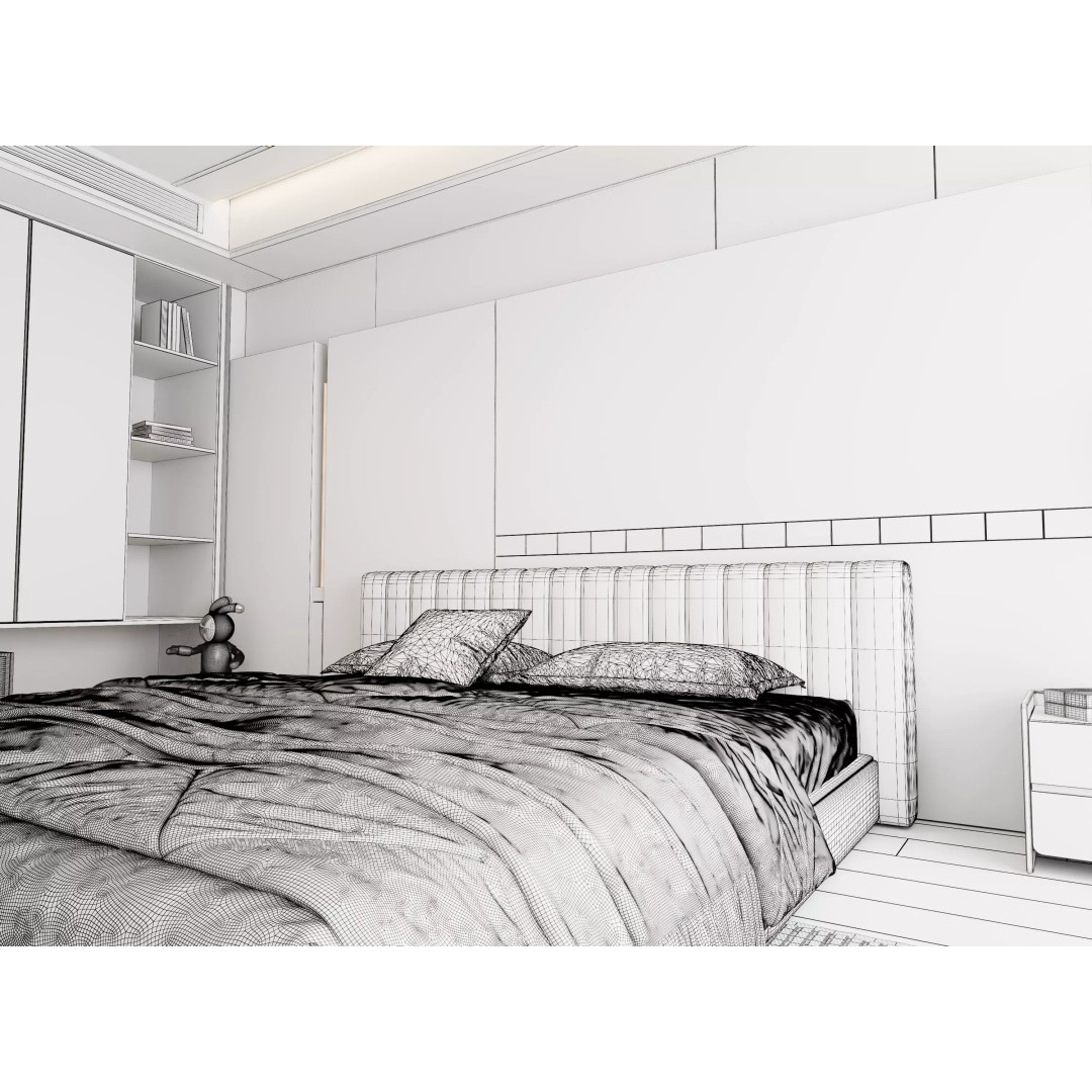Modern Bedroom 3D Model – Minimalist Cream Style, FBX/OBJ Formats - View 9
