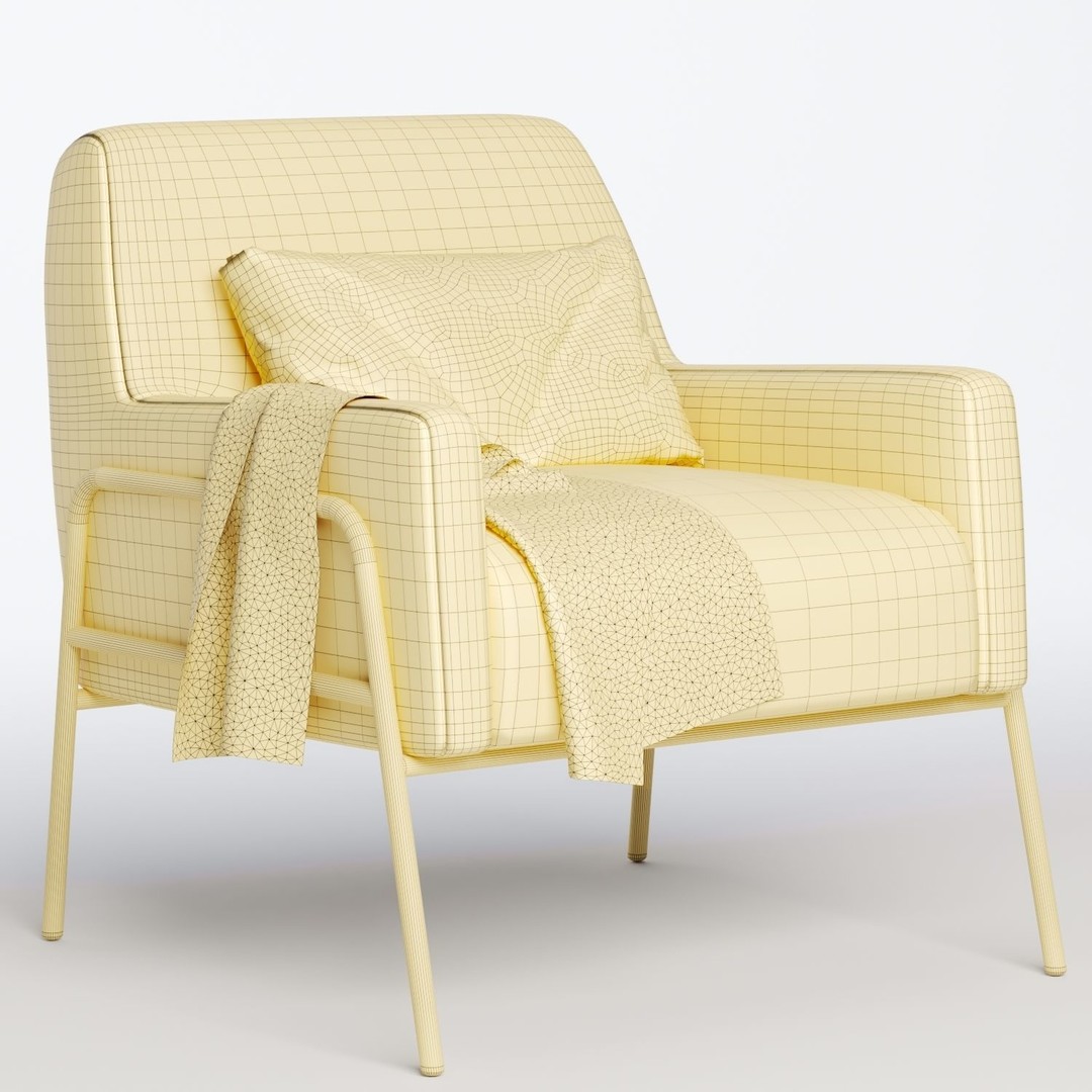 Charlotte Gray Comfort Accent Chair 3D Model – Modern Fabric Design, FBX/OBJ
