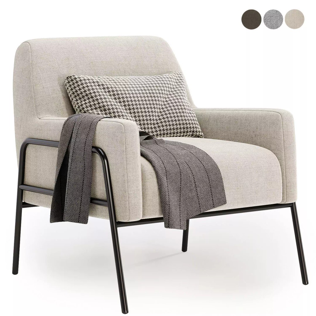 Charlotte Gray Comfort Accent Chair 3D Model – Modern Fabric Design, FBX/OBJ - View 2