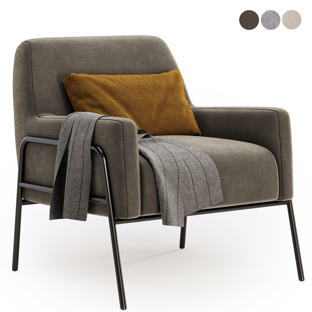 Charlotte Gray Comfort Accent Chair 3D Model – Modern Fabric Design, FBX/OBJ - View 3