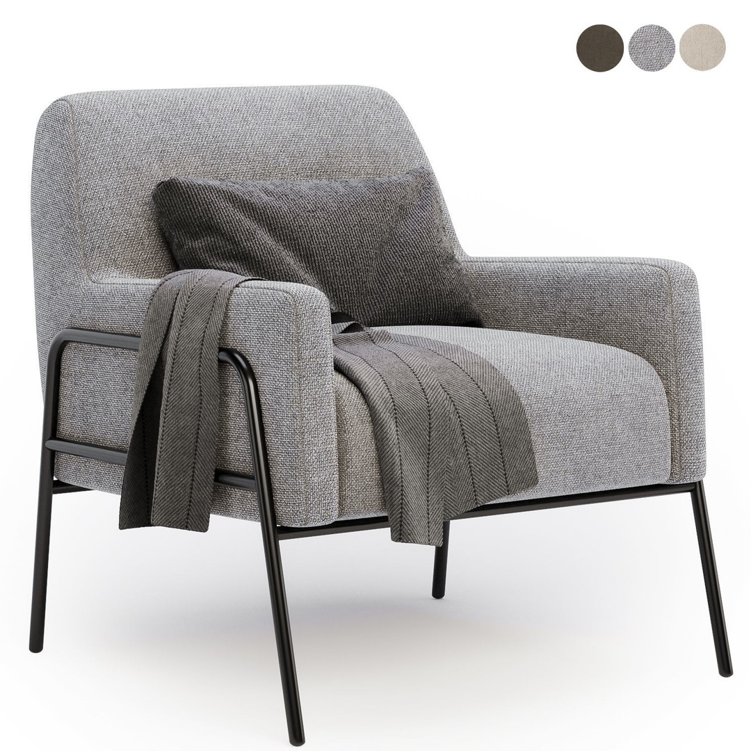 Charlotte Gray Comfort Accent Chair 3D Model – Modern Fabric Design, FBX/OBJ - View 4