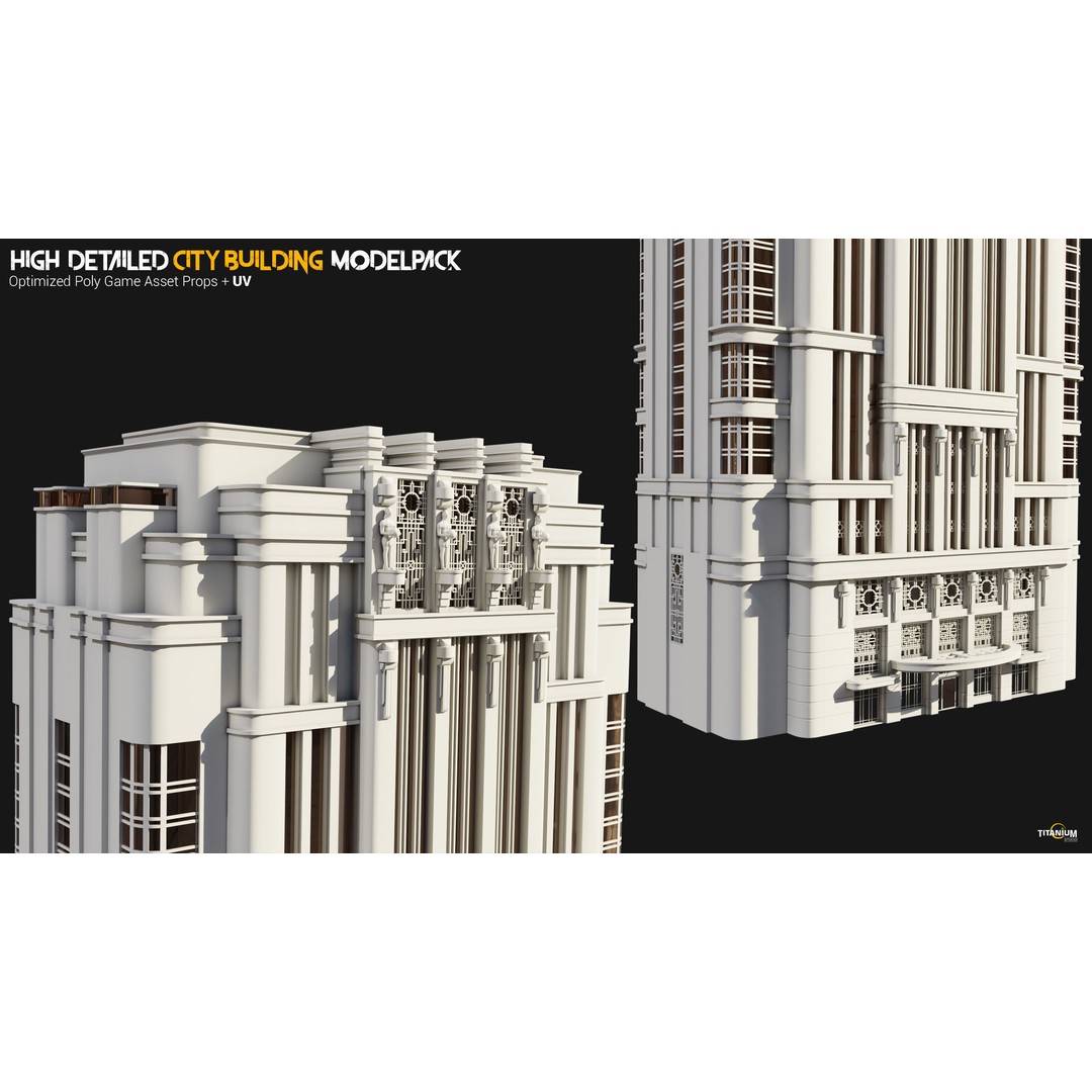 Modern City Building 3D Model – Low Poly Skyscraper Pack, FBX & OBJ - View 12