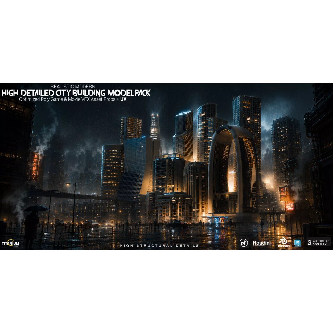 Modern City Building 3D Model – Low Poly Skyscraper Pack, FBX & OBJ - View 2