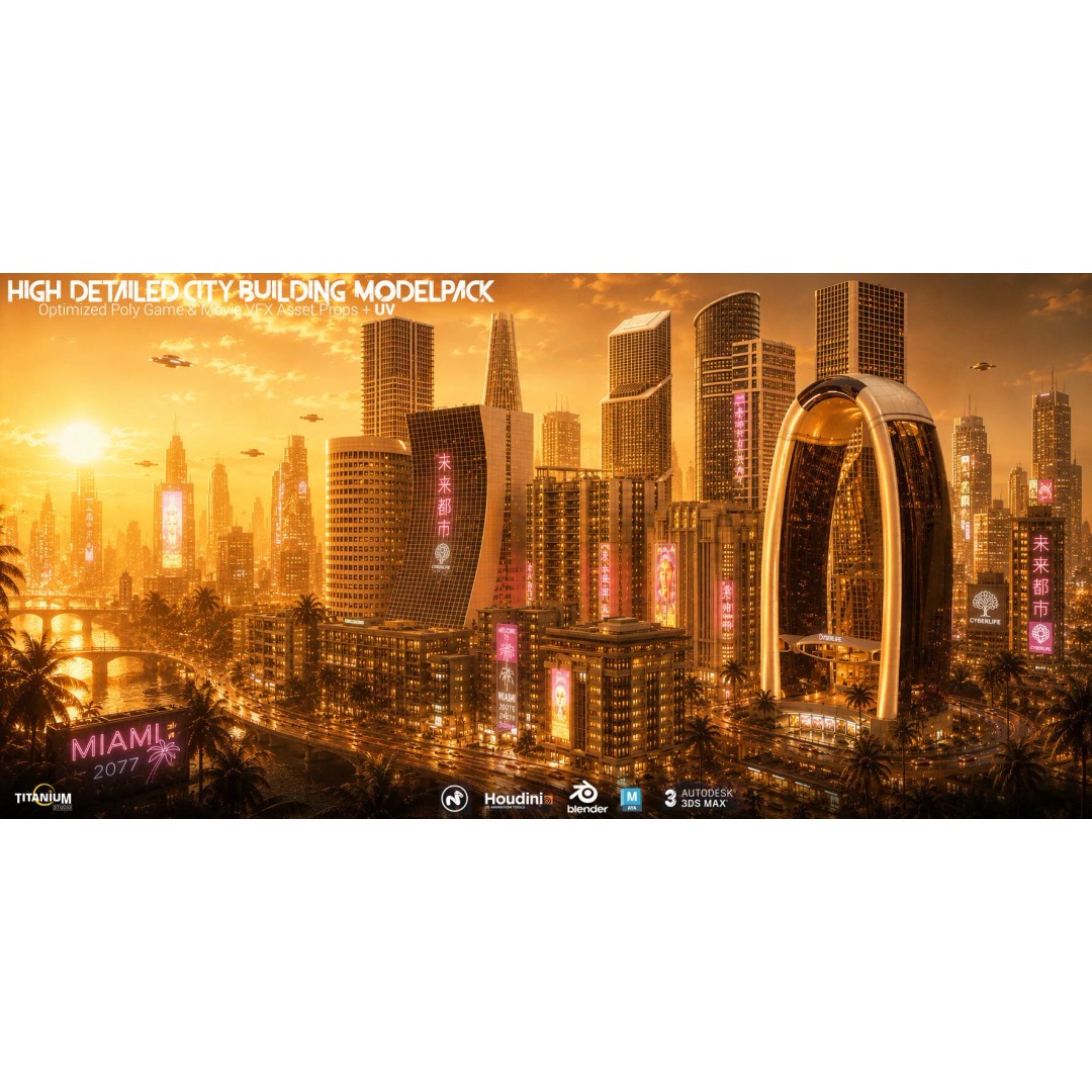 Modern City Building 3D Model – Low Poly Skyscraper Pack, FBX & OBJ - View 3