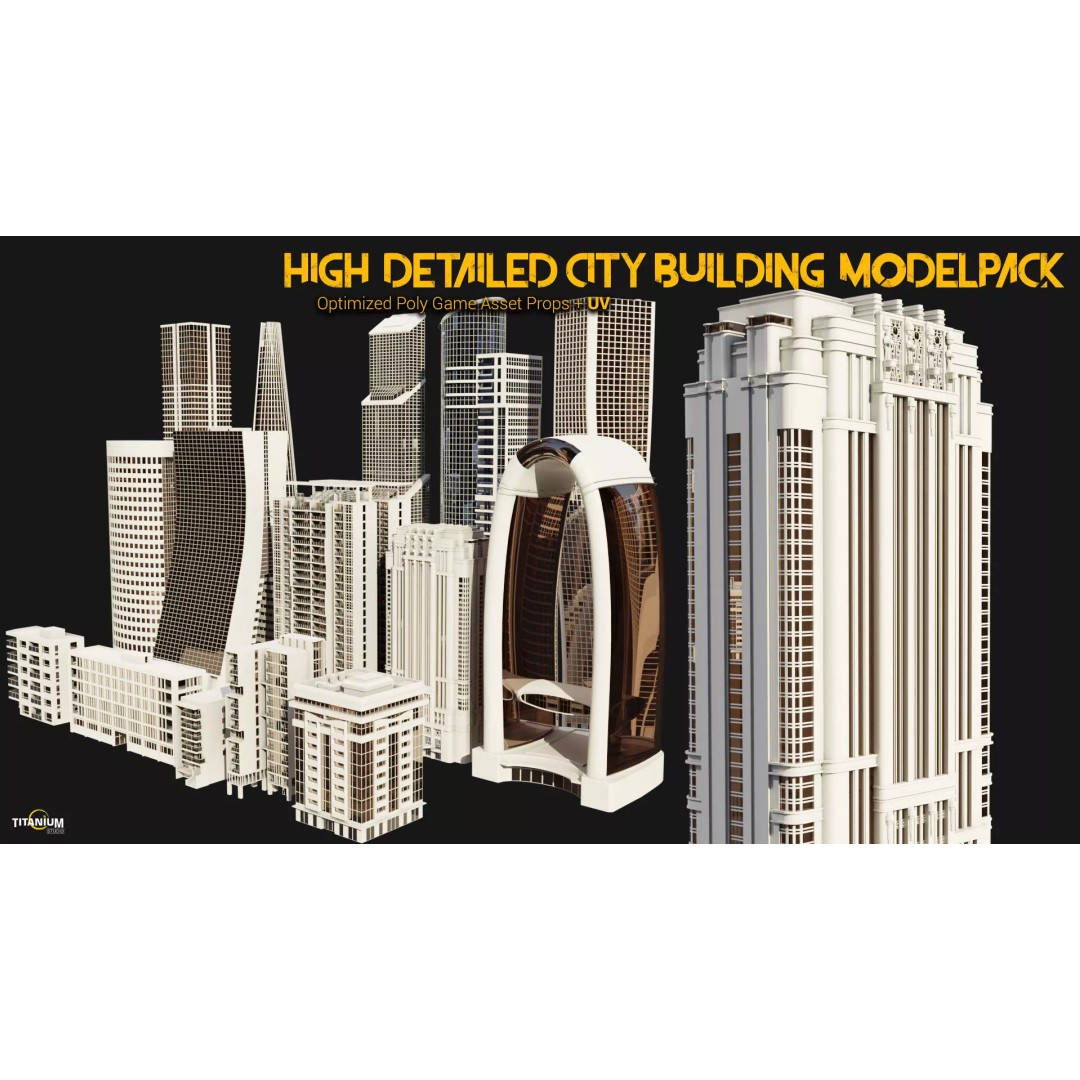 Modern City Building 3D Model – Low Poly Skyscraper Pack, FBX & OBJ - View 4