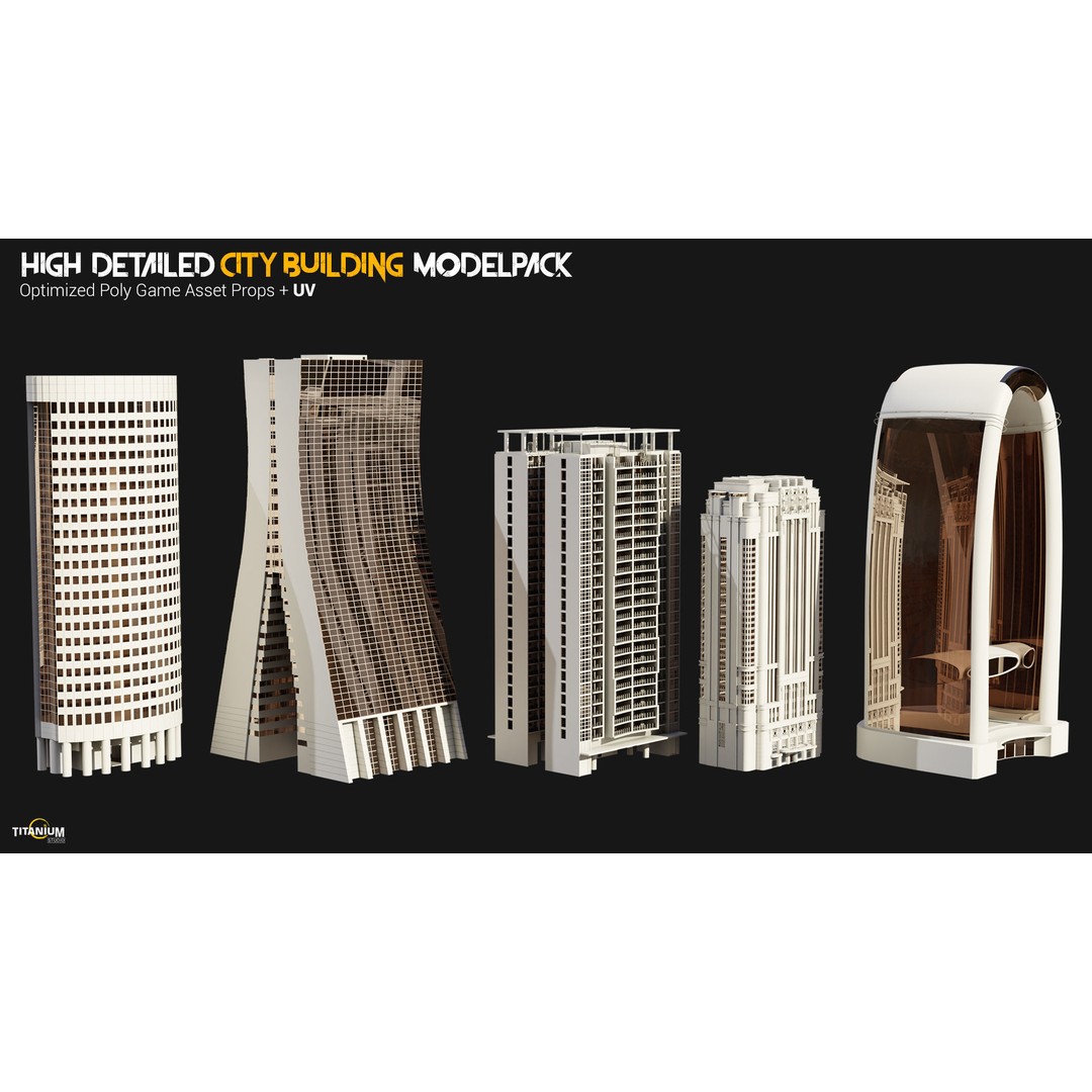 Modern City Building 3D Model – Low Poly Skyscraper Pack, FBX & OBJ - View 5