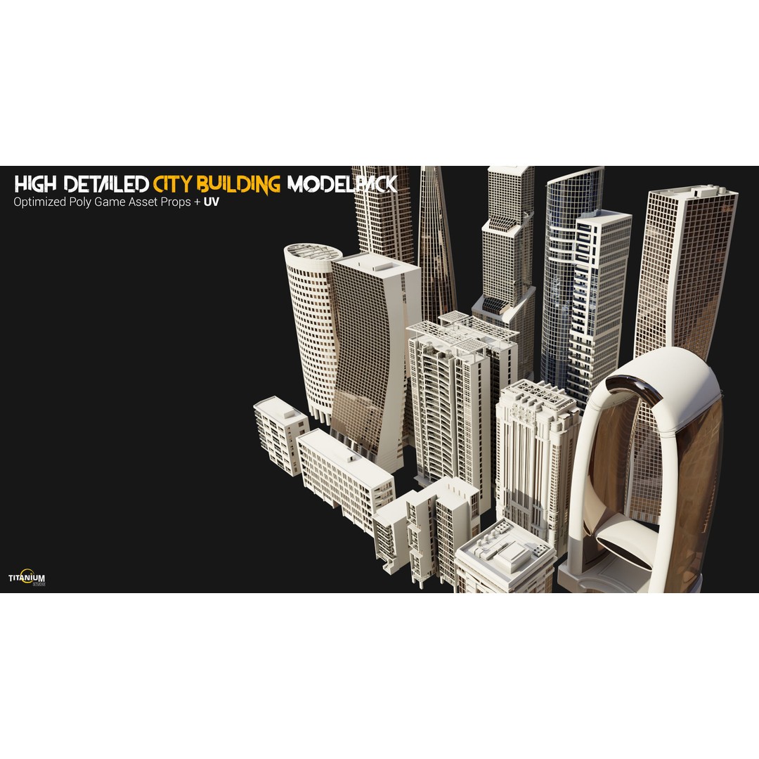 Modern City Building 3D Model – Low Poly Skyscraper Pack, FBX & OBJ - View 6
