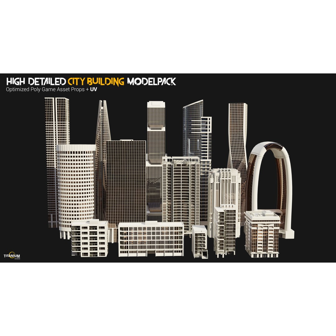 Modern City Building 3D Model – Low Poly Skyscraper Pack, FBX & OBJ - View 7