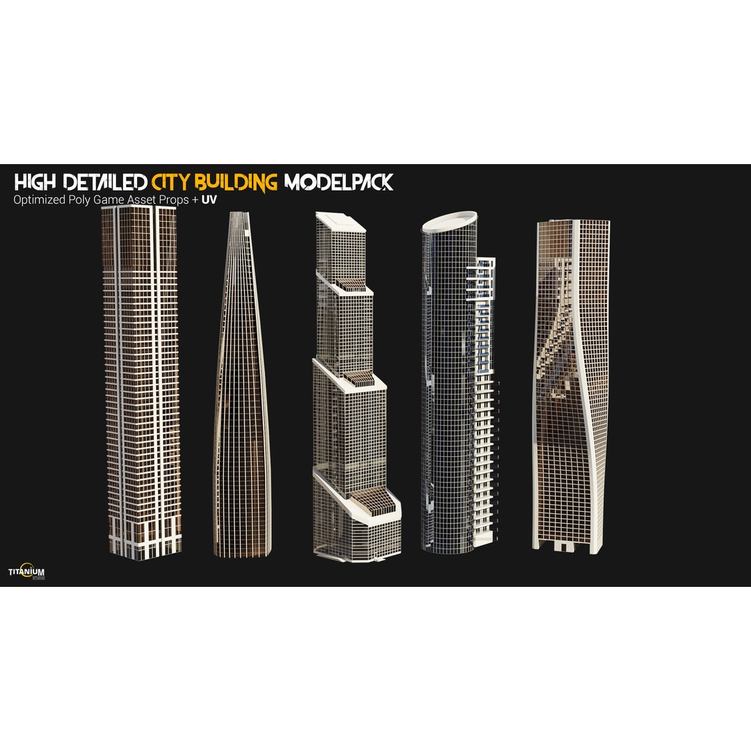 Modern City Building 3D Model – Low Poly Skyscraper Pack, FBX & OBJ - View 8