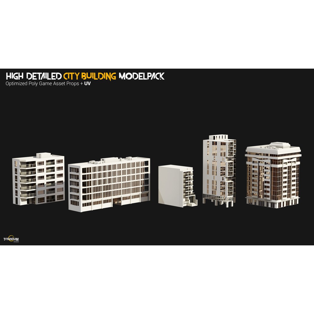 Modern City Building 3D Model – Low Poly Skyscraper Pack, FBX & OBJ - View 9