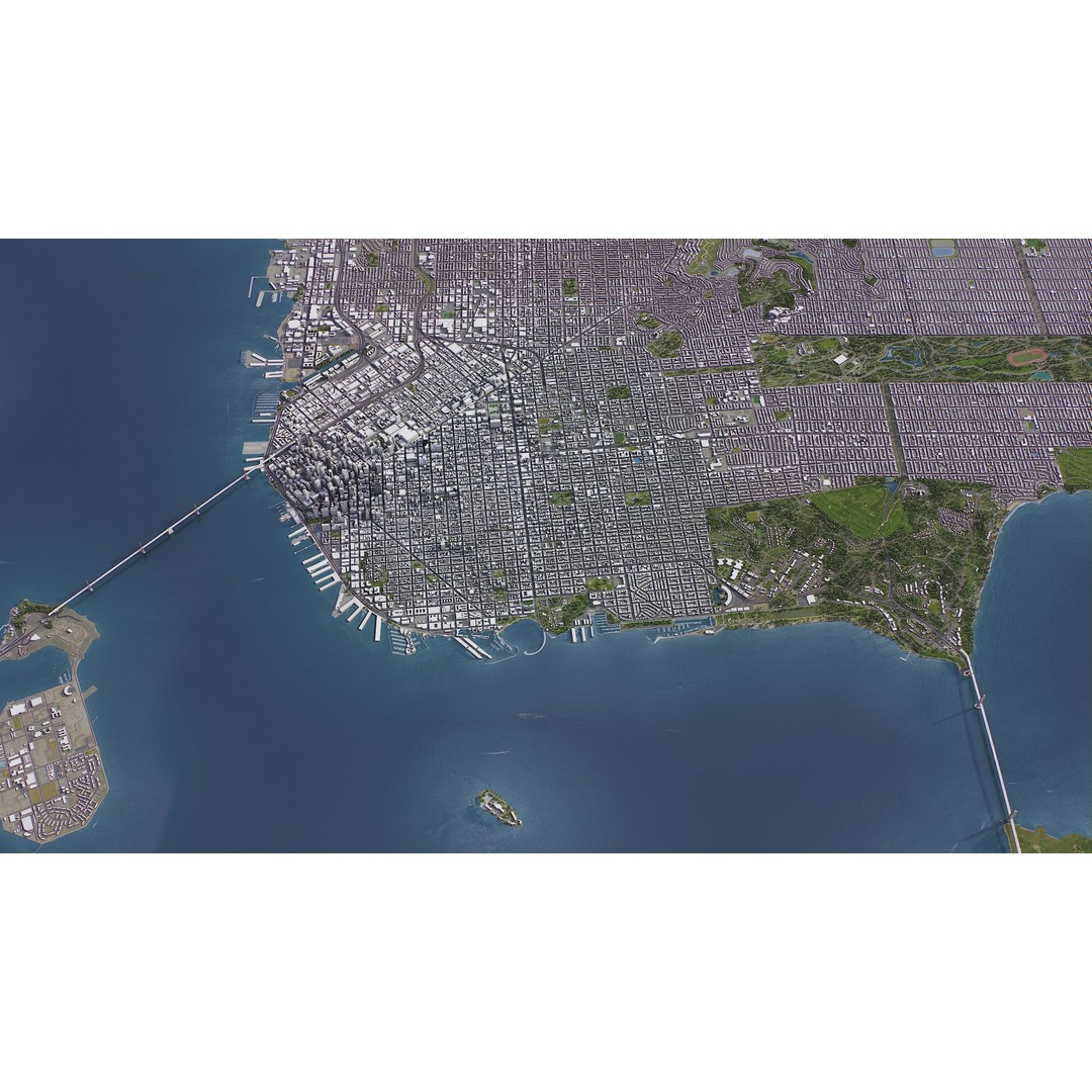 San Francisco Cityscape 3D Model – Low Poly Game Asset, FBX, OBJ - View 10
