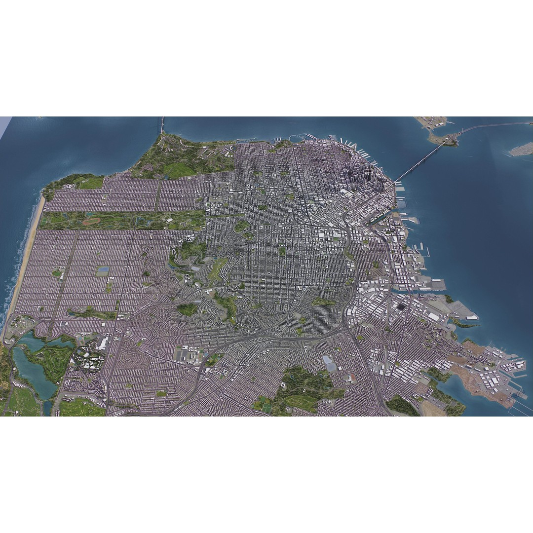 San Francisco Cityscape 3D Model – Low Poly Game Asset, FBX, OBJ - View 15
