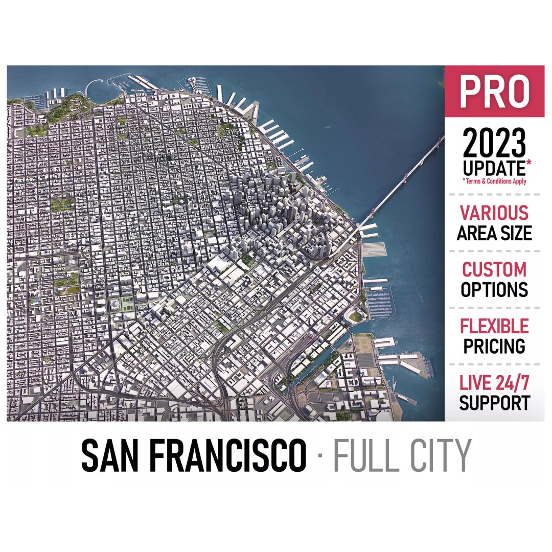 San Francisco Cityscape 3D Model – Low Poly Game Asset, FBX, OBJ - View 2