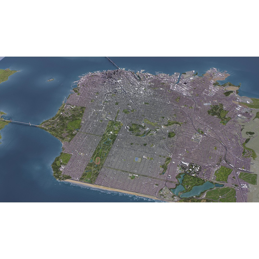 San Francisco Cityscape 3D Model – Low Poly Game Asset, FBX, OBJ - View 20