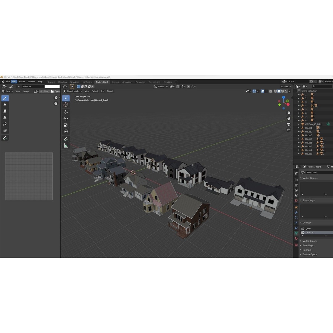 House Collection 3D Model – Low Poly Exterior Asset, FBX, Blender