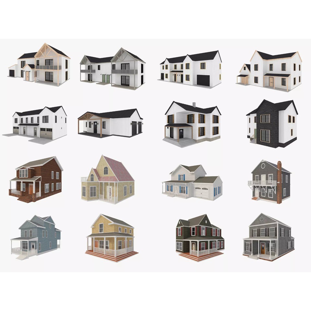 House Collection 3D Model – Low Poly Exterior Asset, FBX, Blender - View 2