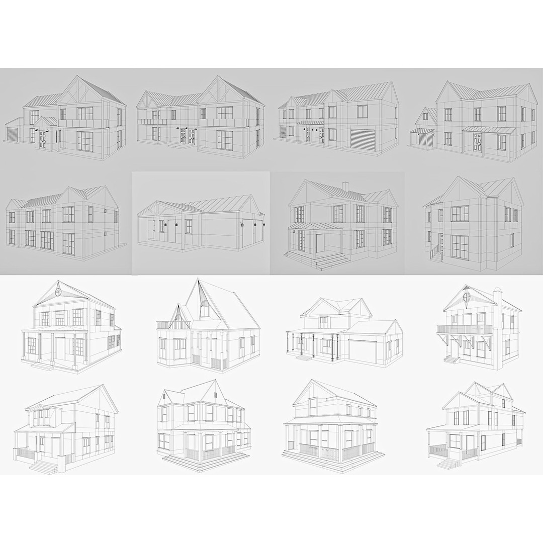 House Collection 3D Model – Low Poly Exterior Asset, FBX, Blender - View 3