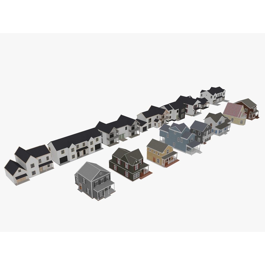 House Collection 3D Model – Low Poly Exterior Asset, FBX, Blender - View 4