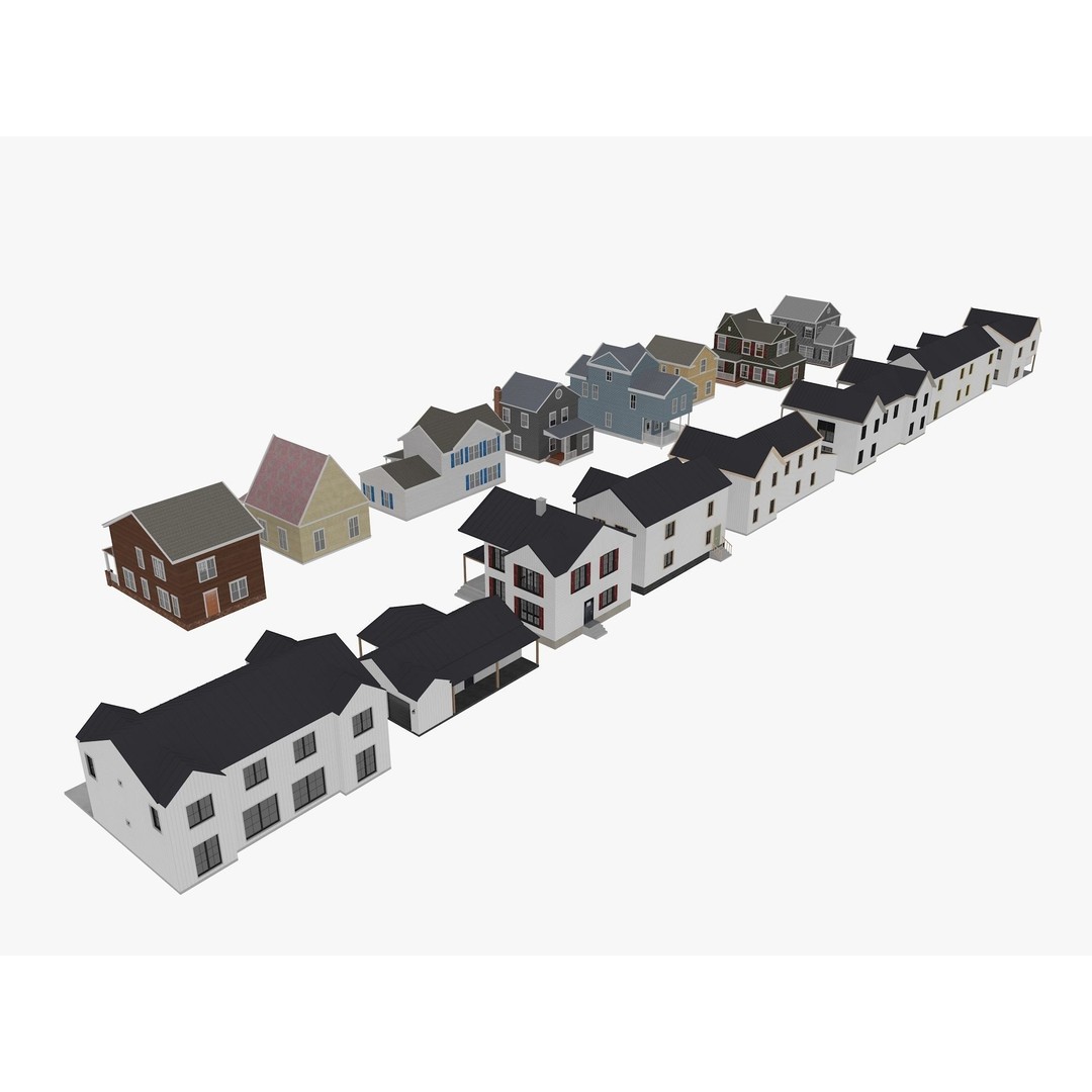 House Collection 3D Model – Low Poly Exterior Asset, FBX, Blender - View 5