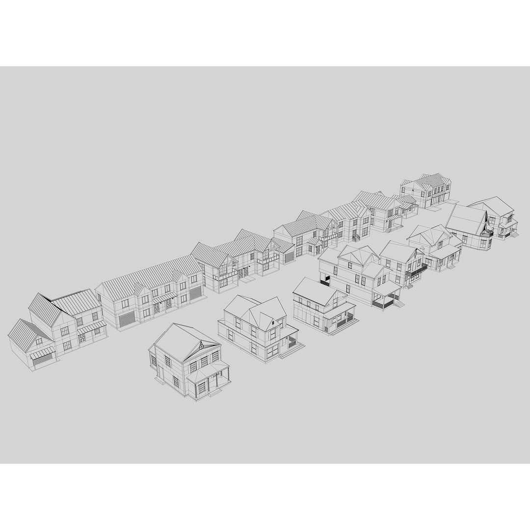 House Collection 3D Model – Low Poly Exterior Asset, FBX, Blender - View 6