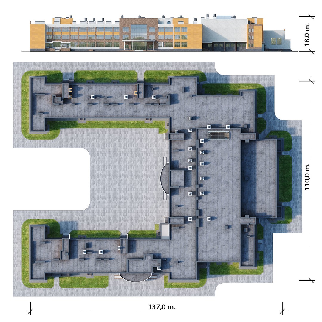 Modern School Building 3D Model – High Detail Exterior Asset, FBX, OBJ