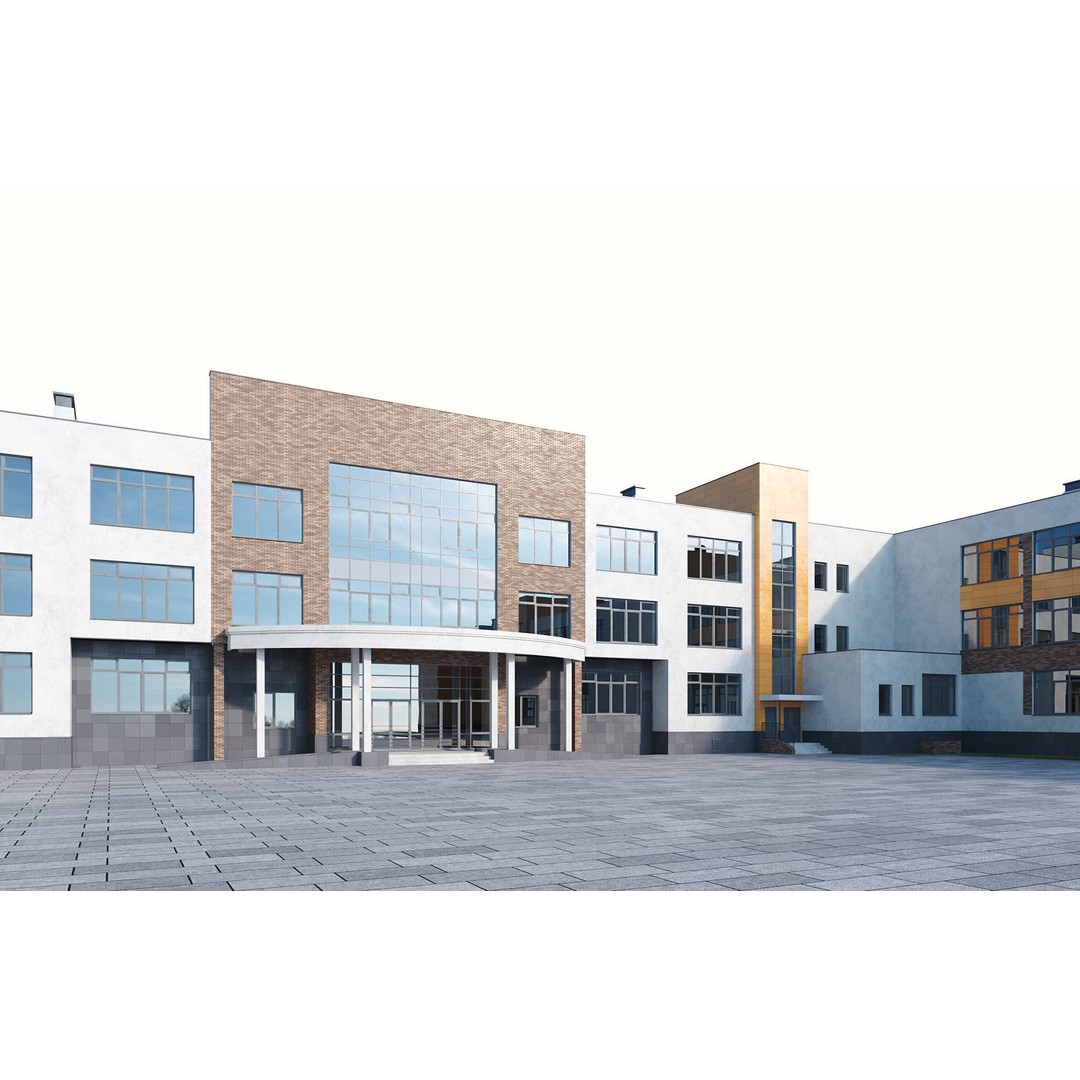 Modern School Building 3D Model – High Detail Exterior Asset, FBX, OBJ - View 11
