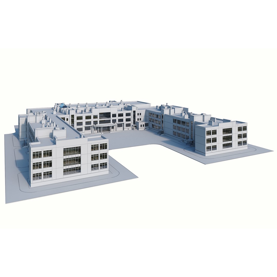Modern School Building 3D Model – High Detail Exterior Asset, FBX, OBJ - View 12