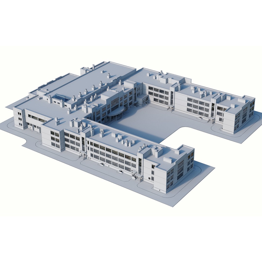 Modern School Building 3D Model – High Detail Exterior Asset, FBX, OBJ - View 13