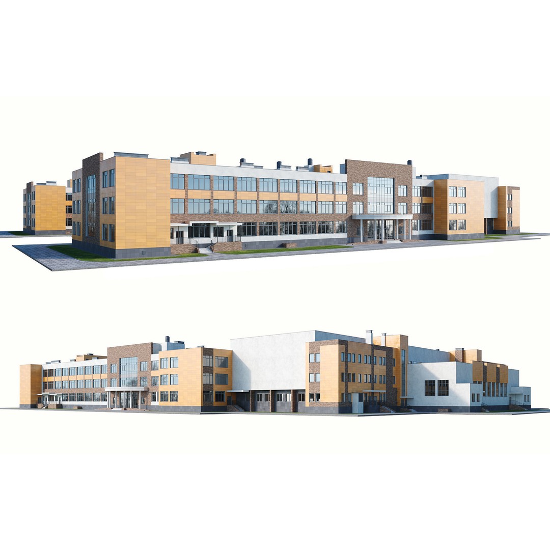 Modern School Building 3D Model – High Detail Exterior Asset, FBX, OBJ - View 6