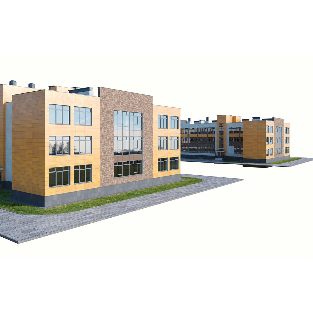 Modern School Building 3D Model – High Detail Exterior Asset, FBX, OBJ - View 8