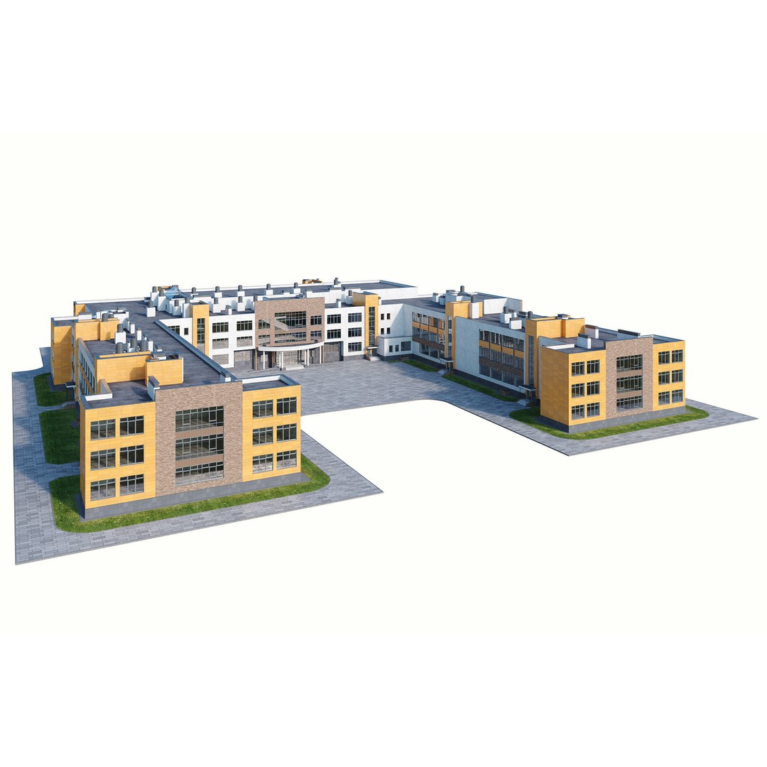 Modern School Building 3D Model – High Detail Exterior Asset, FBX, OBJ - View 9