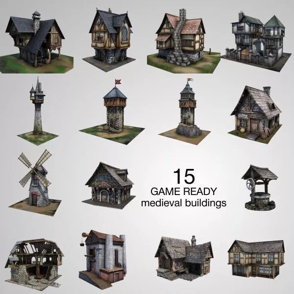 Medieval Buildings 3D Model Pack – Low Poly Game-Ready Assets, FBX - View 2