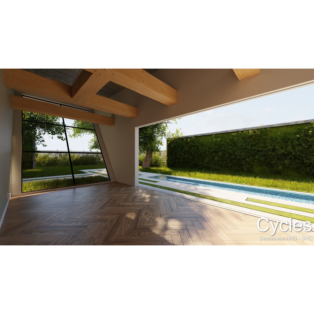 Modern Villa 3D Model – Low Poly Mansion with Day/Night Renders, Blender - View 10