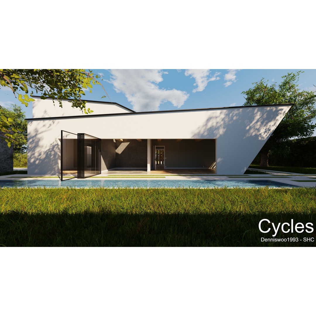 Modern Villa 3D Model – Low Poly Mansion with Day/Night Renders, Blender - View 11