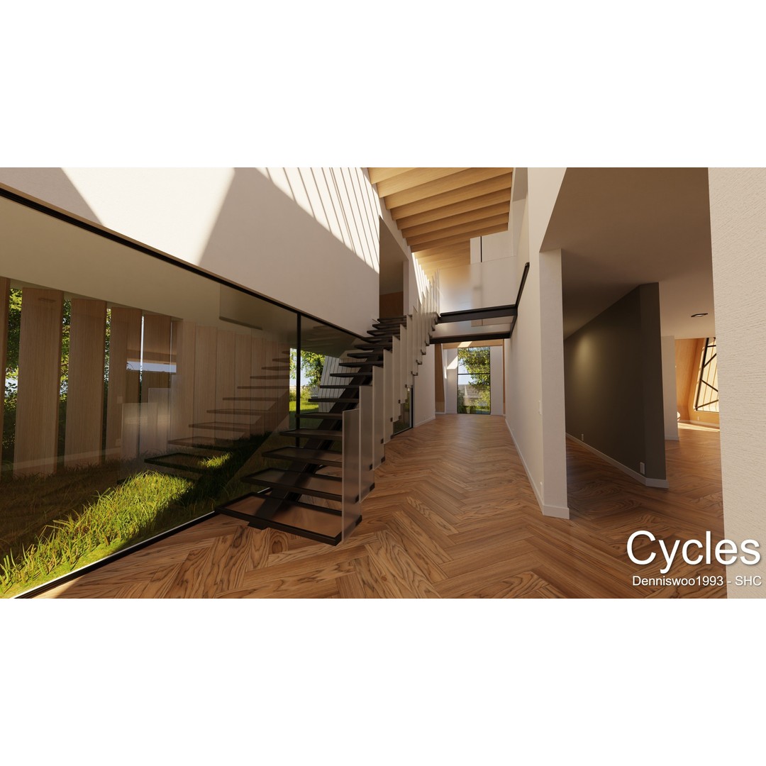 Modern Villa 3D Model – Low Poly Mansion with Day/Night Renders, Blender - View 12