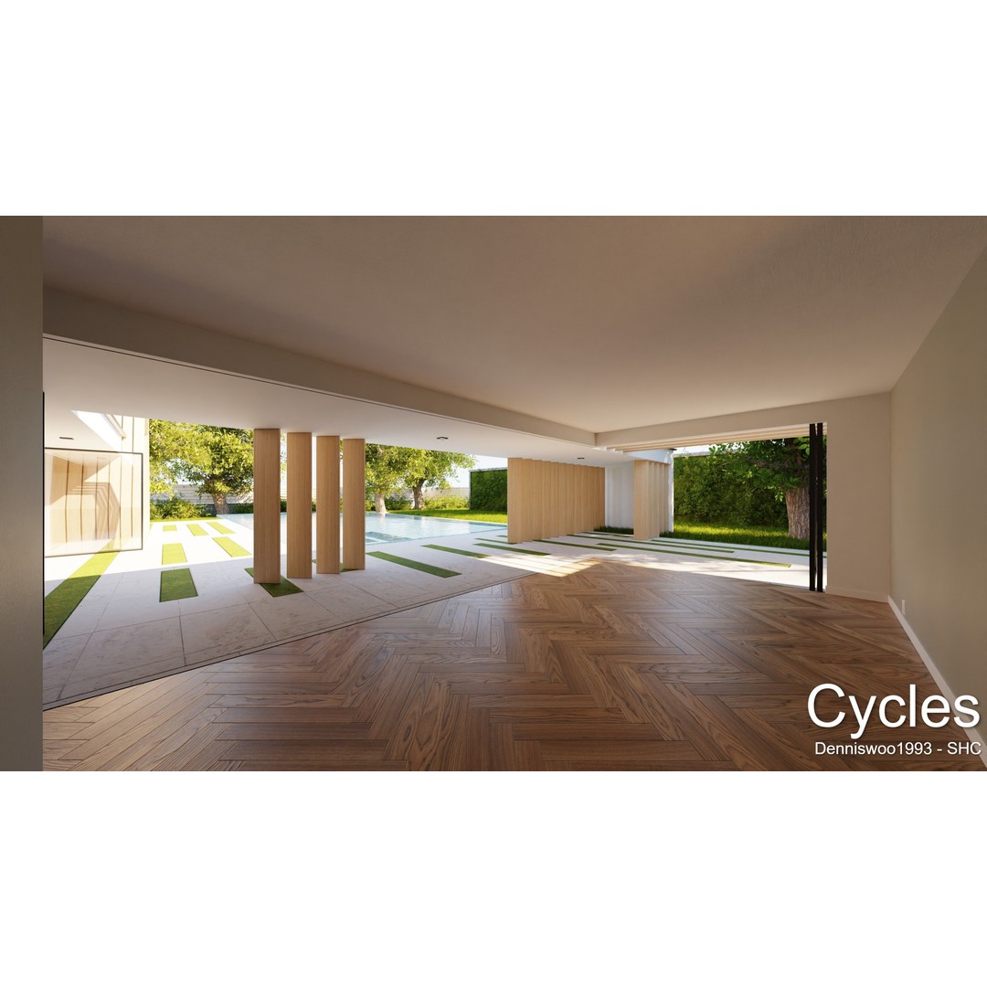 Modern Villa 3D Model – Low Poly Mansion with Day/Night Renders, Blender - View 13