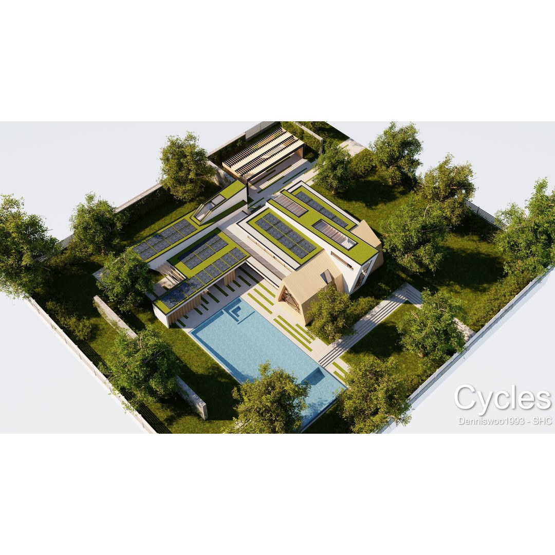 Modern Villa 3D Model – Low Poly Mansion with Day/Night Renders, Blender - View 17