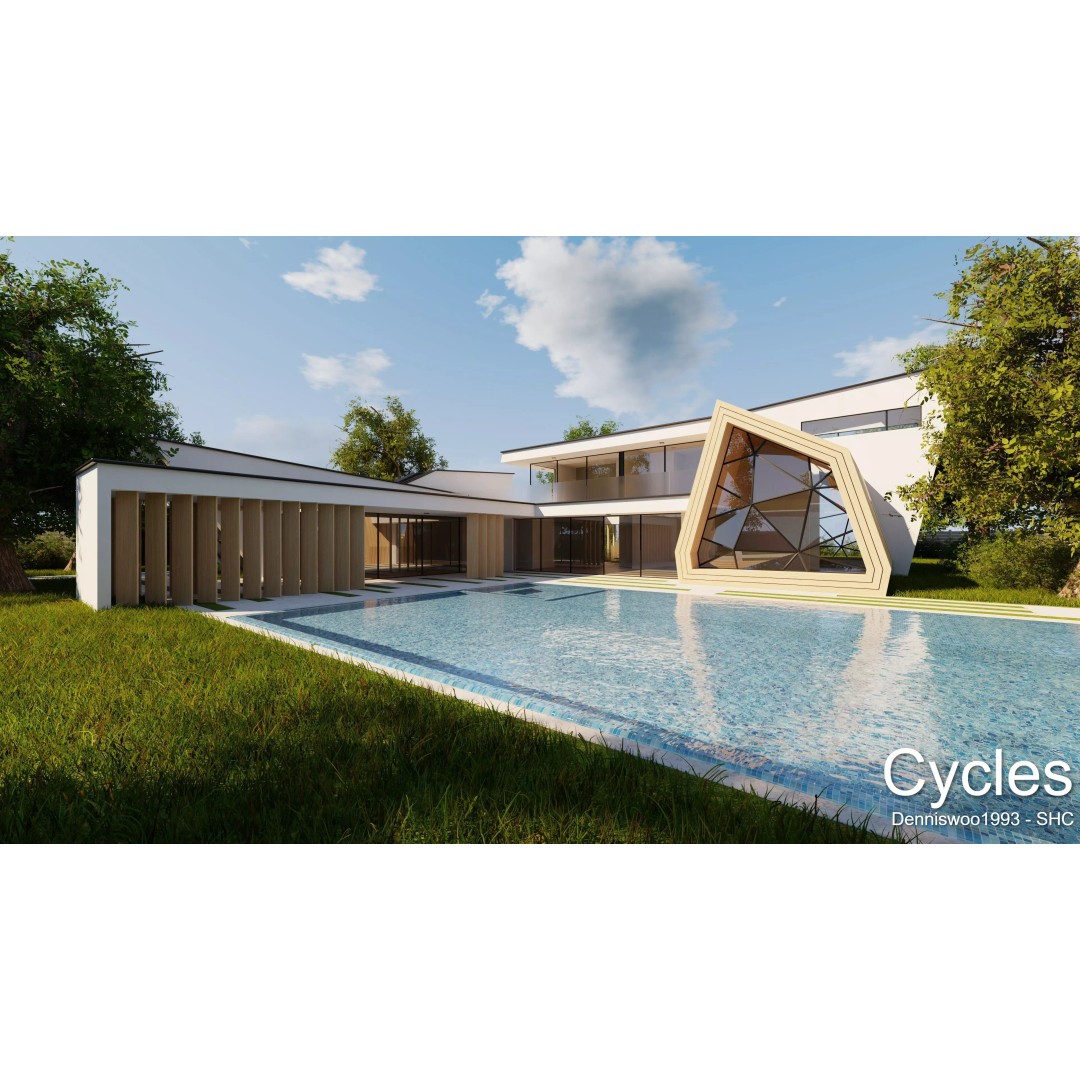 Modern Villa 3D Model – Low Poly Mansion with Day/Night Renders, Blender - View 2