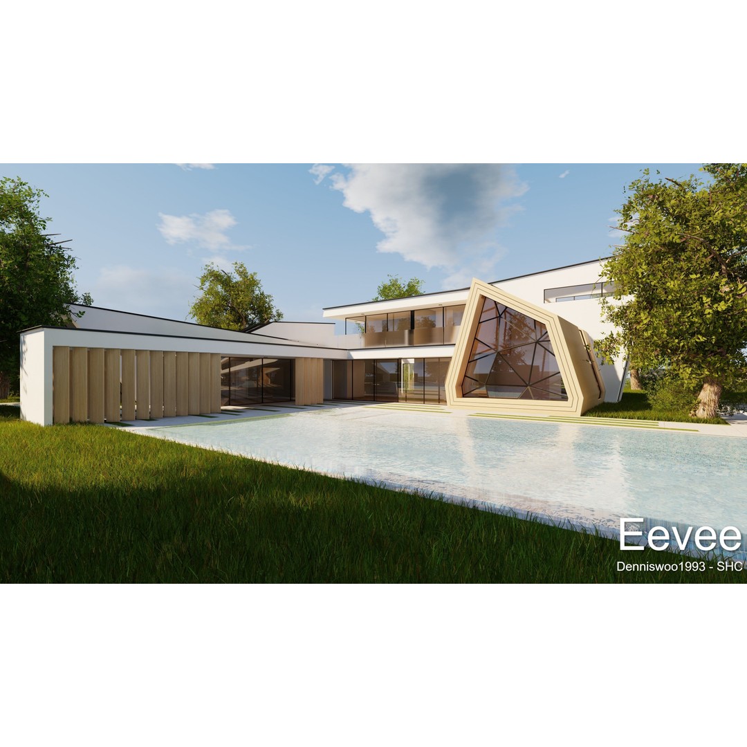 Modern Villa 3D Model – Low Poly Mansion with Day/Night Renders, Blender - View 21