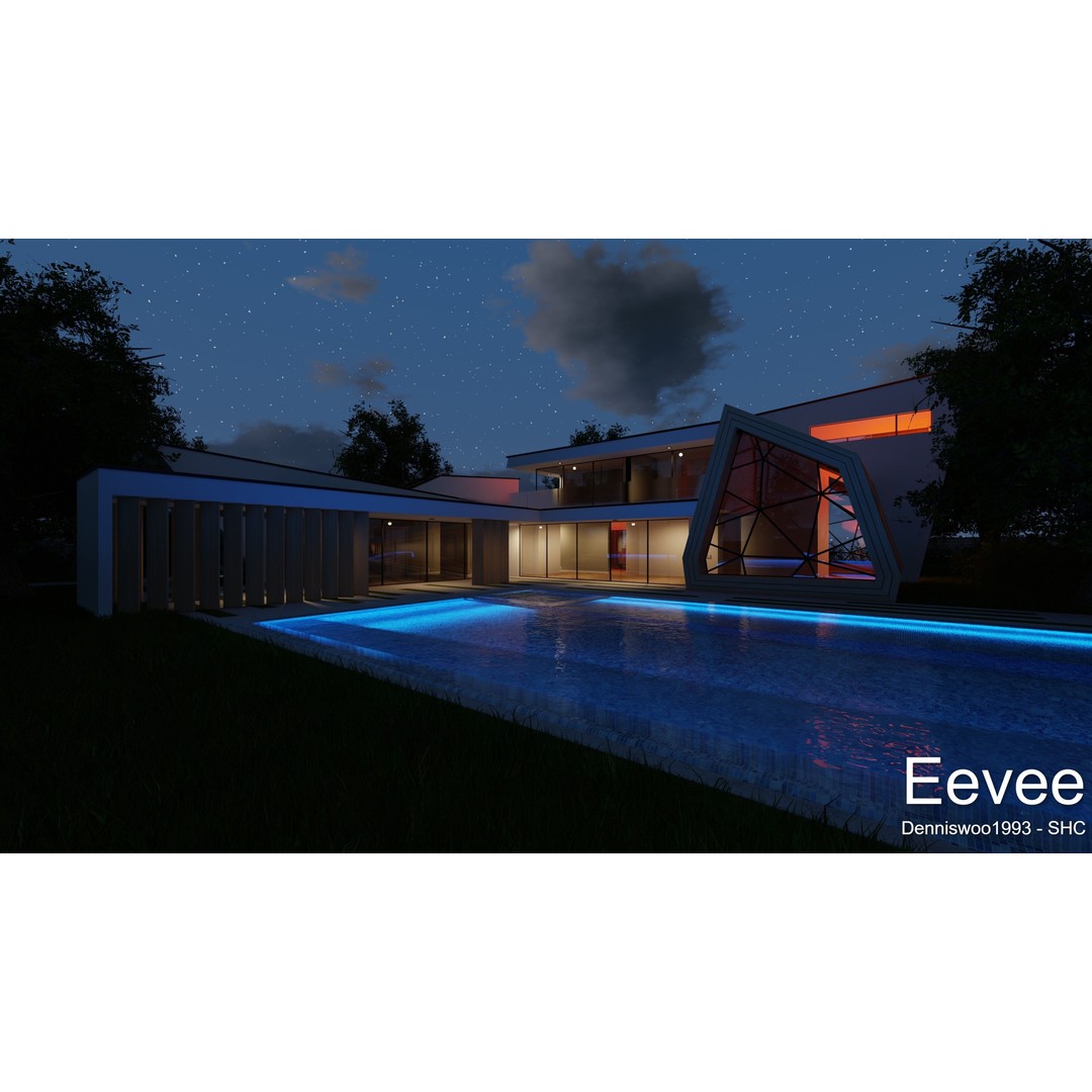 Modern Villa 3D Model – Low Poly Mansion with Day/Night Renders, Blender - View 24