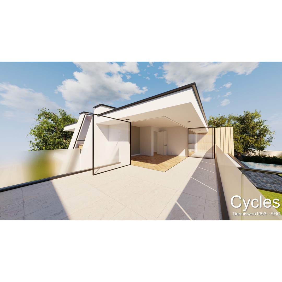 Modern Villa 3D Model – Low Poly Mansion with Day/Night Renders, Blender - View 3