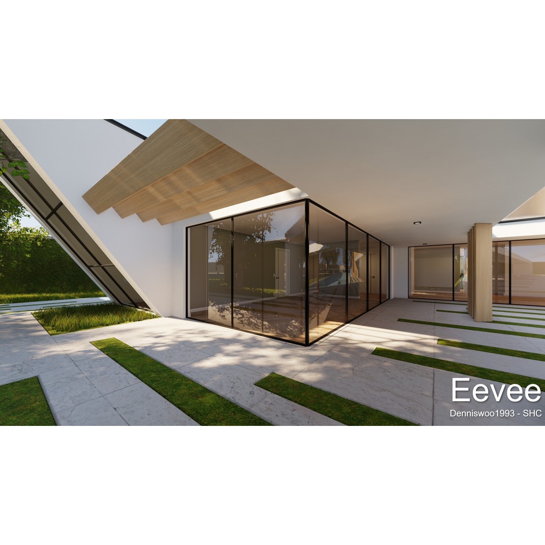 Modern Villa 3D Model – Low Poly Mansion with Day/Night Renders, Blender - View 34