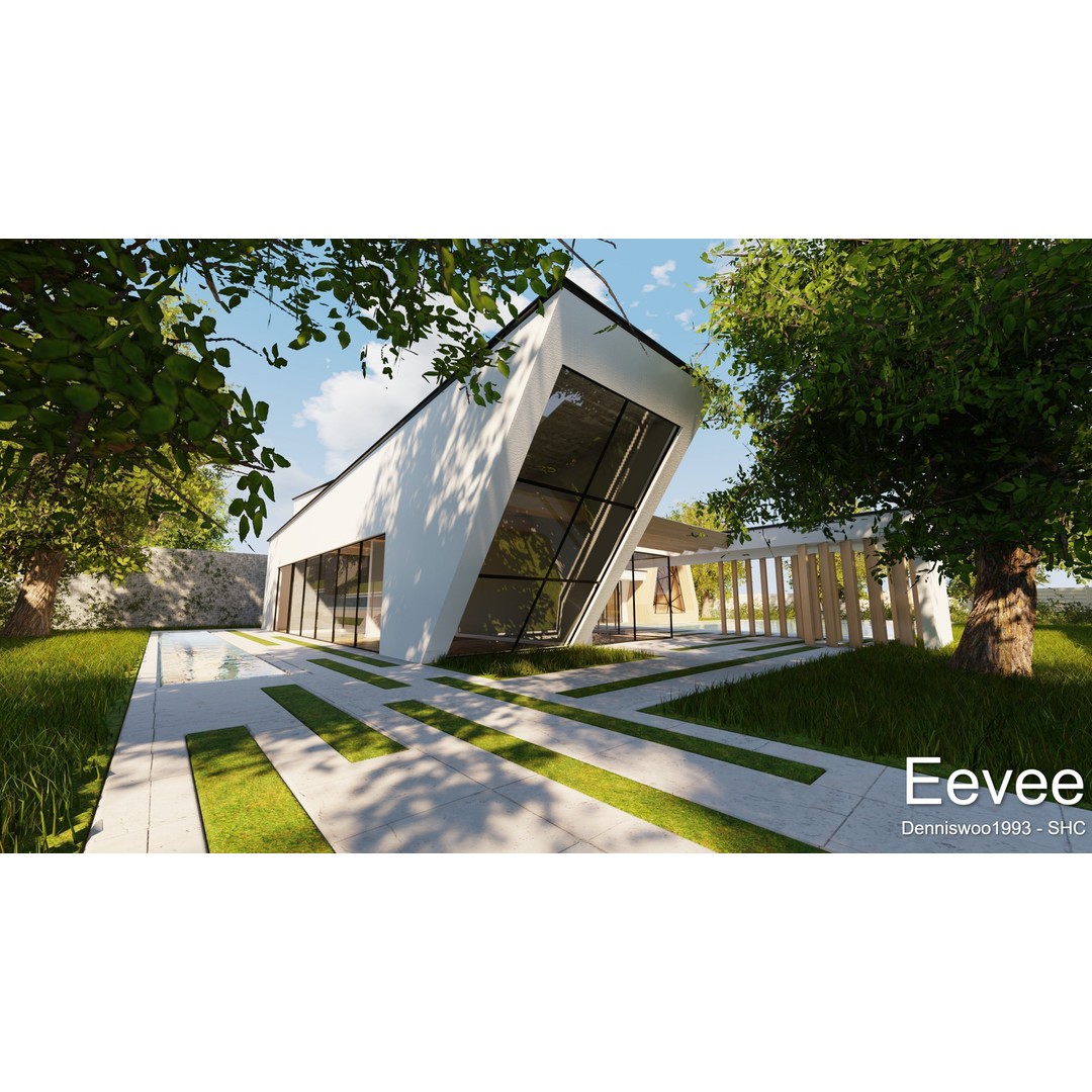 Modern Villa 3D Model – Low Poly Mansion with Day/Night Renders, Blender - View 36