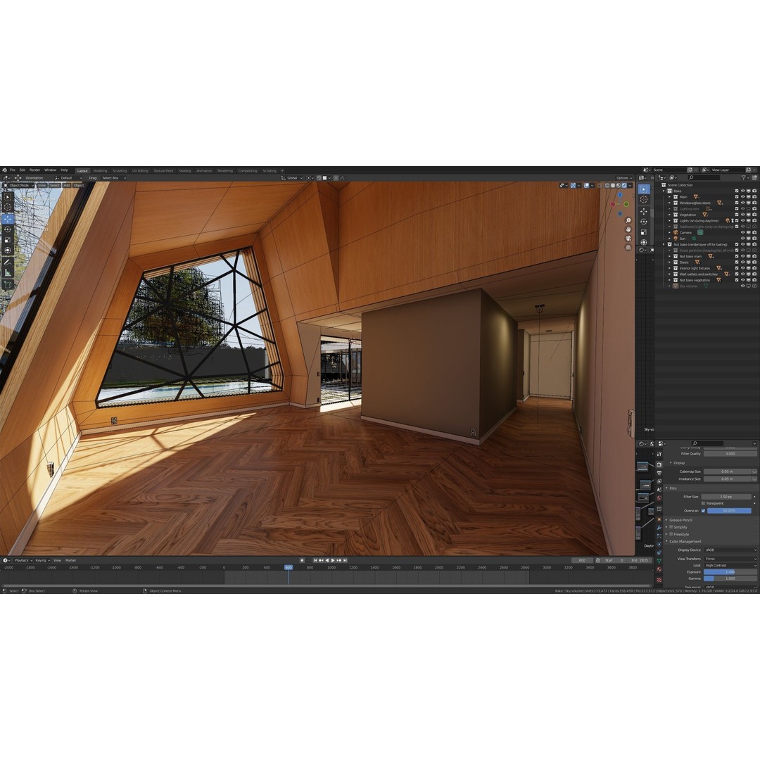 Modern Villa 3D Model – Low Poly Mansion with Day/Night Renders, Blender - View 39