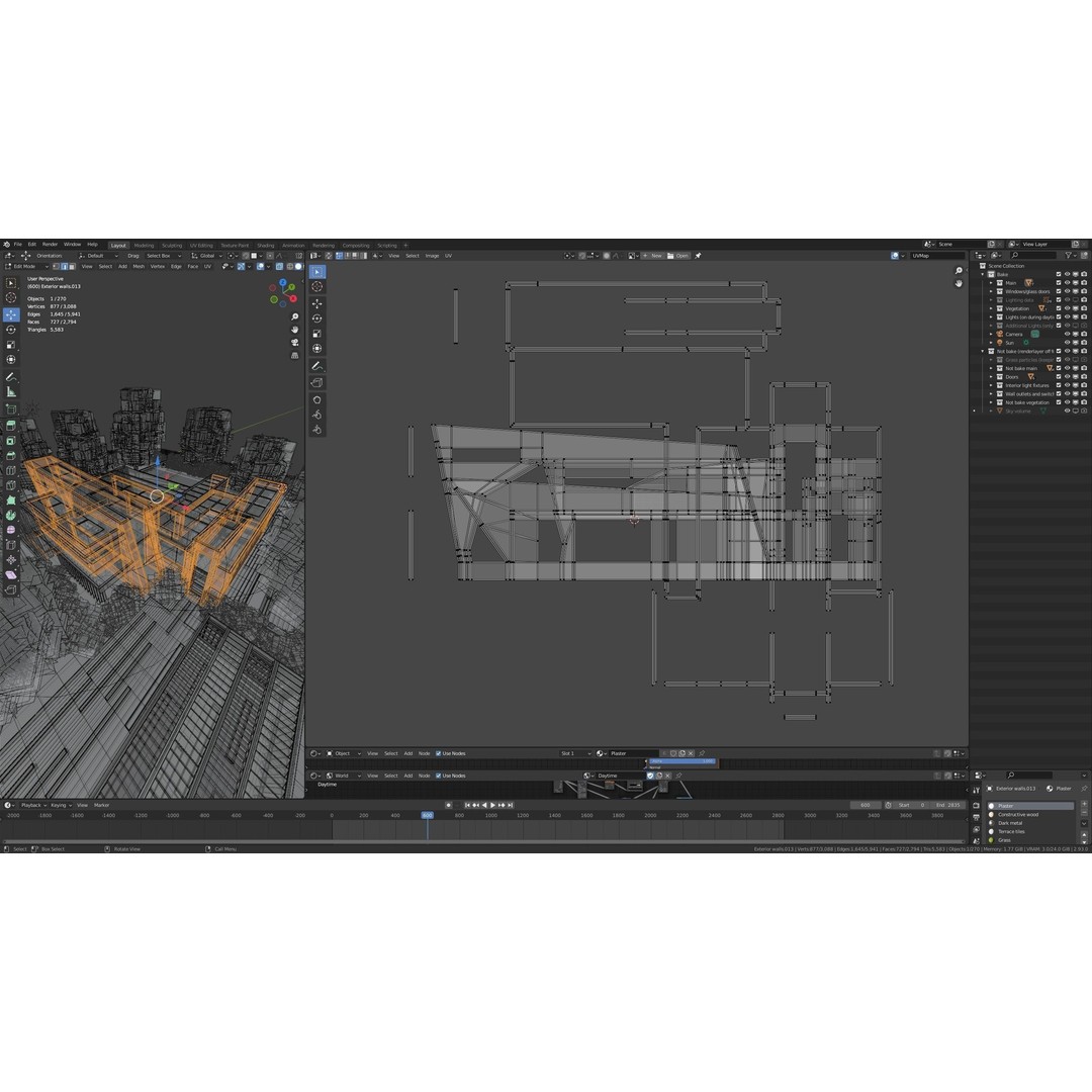 Modern Villa 3D Model – Low Poly Mansion with Day/Night Renders, Blender - View 42