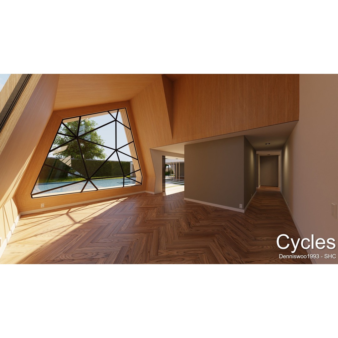 Modern Villa 3D Model – Low Poly Mansion with Day/Night Renders, Blender - View 6