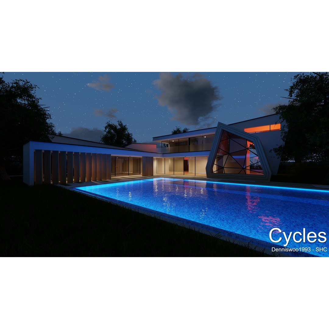 Modern Villa 3D Model – Low Poly Mansion with Day/Night Renders, Blender - View 7