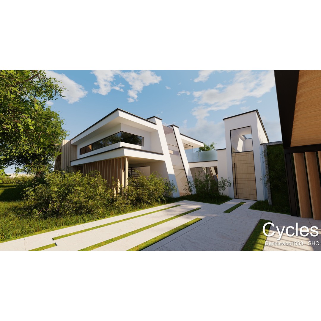 Modern Villa 3D Model – Low Poly Mansion with Day/Night Renders, Blender - View 9