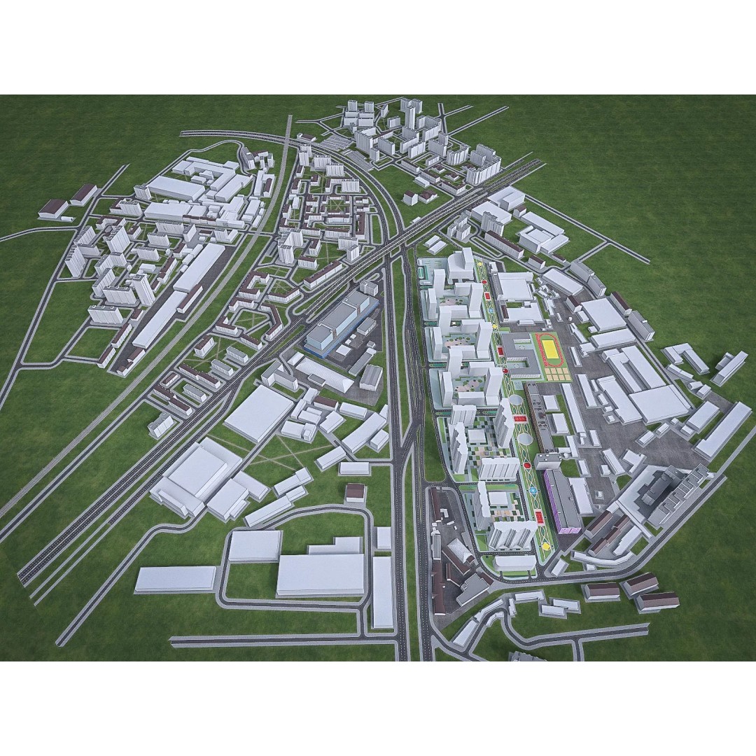 Urban Area 3D Model – Low Poly Cityscape Asset, FBX, Game Ready - View 2