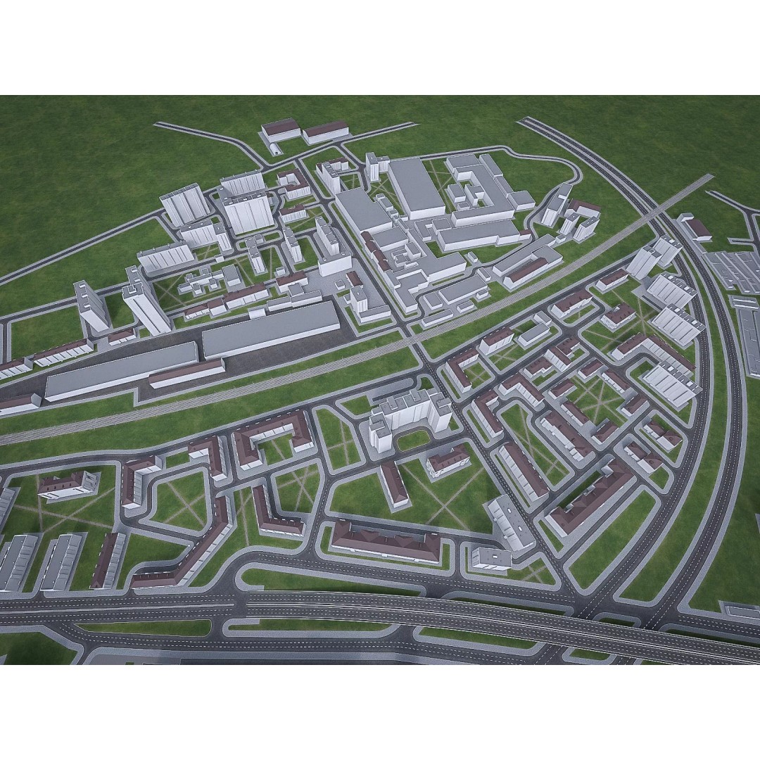 Urban Area 3D Model – Low Poly Cityscape Asset, FBX, Game Ready - View 3